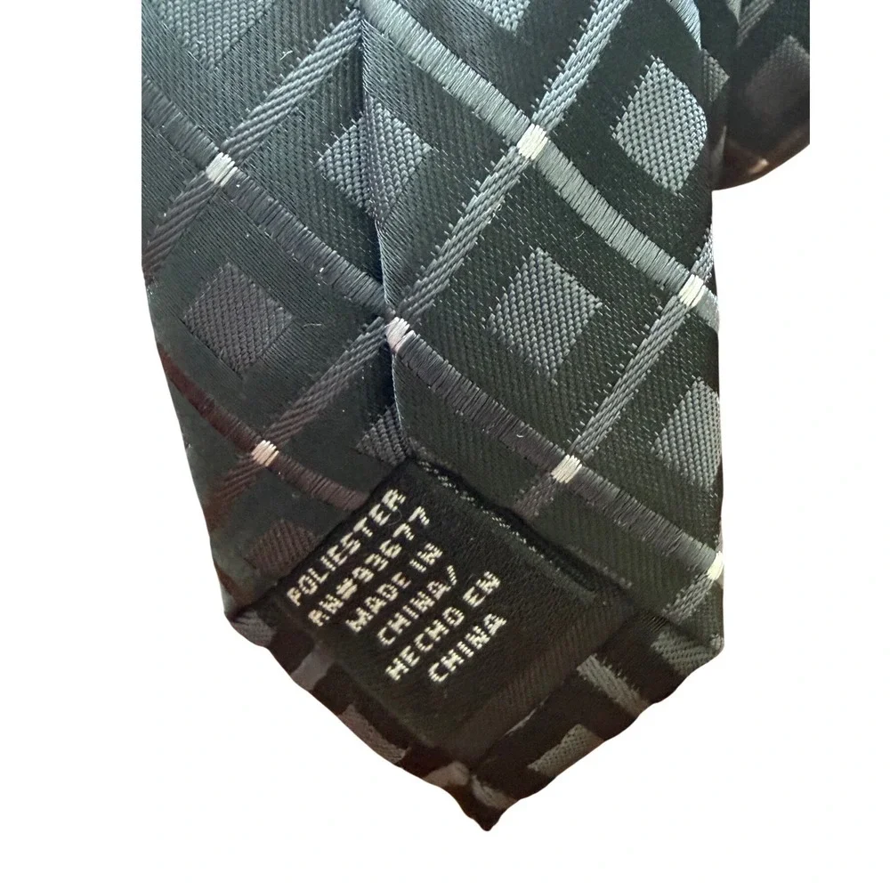 J Ferrar Necktie Mens‎ OS Black Gray Excellent Geometric Square Pattern RN 93677
